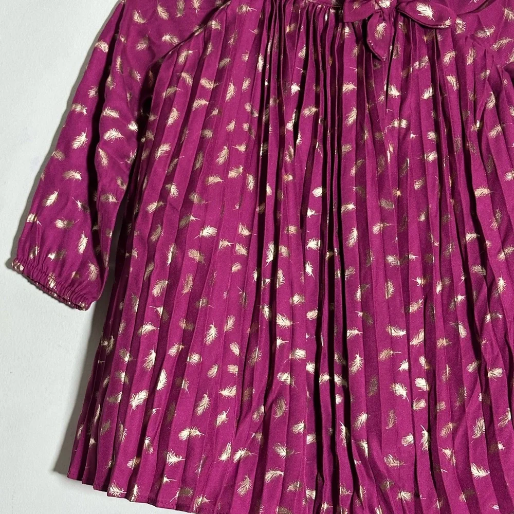 Cherokee Magenta Gold Foil‎ Feather Pleated Dress Special Occasion Party NWOT